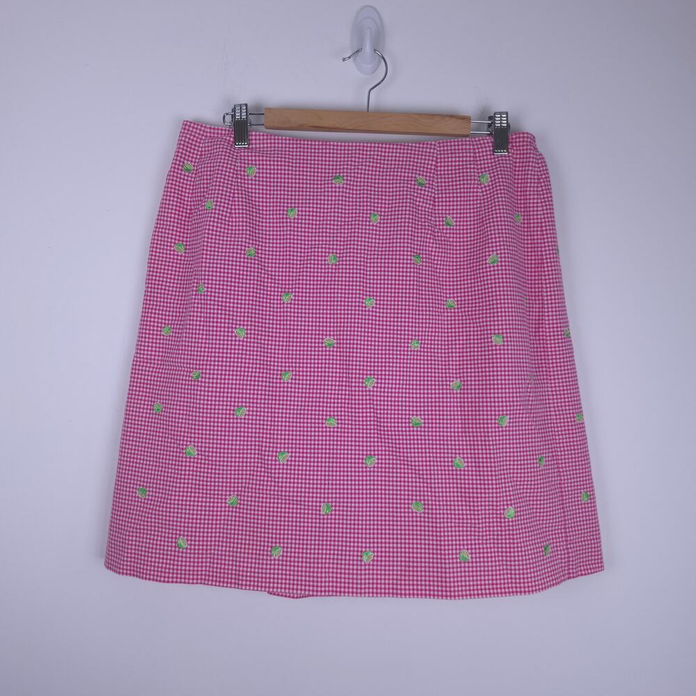 Talbots Petites Vintage Pink White Gingham Stretch Pencil Skirt Lime 16W Petite